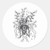 Blüte Zen Artwork, monochrom - Runder Aufkleber (Vorderseite)