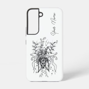 Blüte Zen Doodle Art, schwarz-weiß  -  Samsung Galaxy Hülle