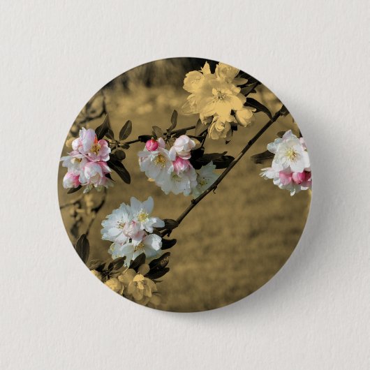 Blüten auf Sepia-Blumen-Knopf Button (Vorderseite)