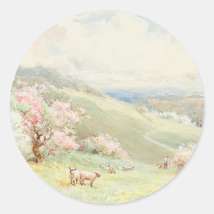 Blüten auf Wiesenhecker Runder Aufkleber