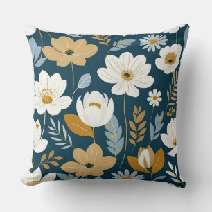 Blüten aus aquamarinen, blauen und goldenen Blumen Kissen