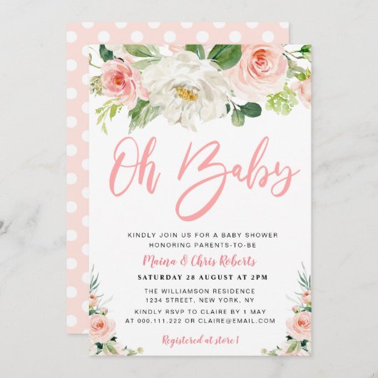 Blüten aus Rosa Blüten Paare Babydusche Einladung (Vorne/Hinten)