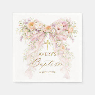 Blüten-Blumen-Schleifen-Mädchen-Taufe Serviette
