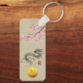 Blüten Chinesischer Drache Neujahr Monogram RecK Schlüsselanhänger (Rückseite)