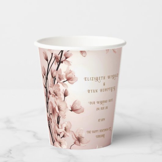 Blüten der Liebe" Einladung zur Hochzeit Pappbecher (Vorderseite)