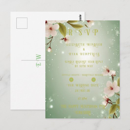 Blüten der Liebe" Einladung zur Hochzeit Postkarte (Vorne/Hinten)