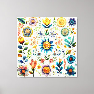 Blüten der Schönheit Farbige Wasserfarben-Blumen  Leinwanddruck