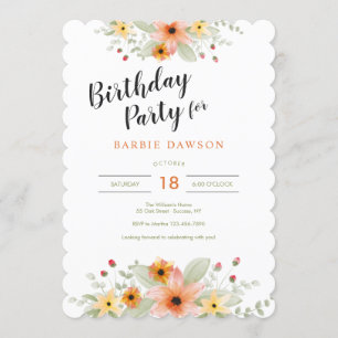 Blüten der Watercolor Geburtstagspartei Einladung