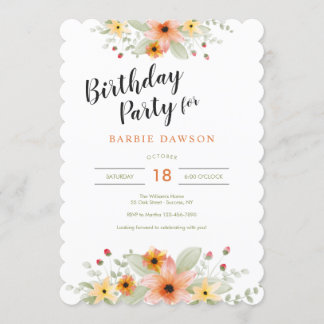 Blüten der Watercolor Geburtstagspartei Einladung