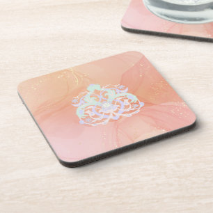 Blüten des Herzens – Blue & Peach Art Getränkeuntersetzer