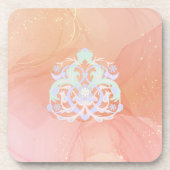 Blüten des Herzens – Blue & Peach Art Getränkeuntersetzer (Vorderseite)