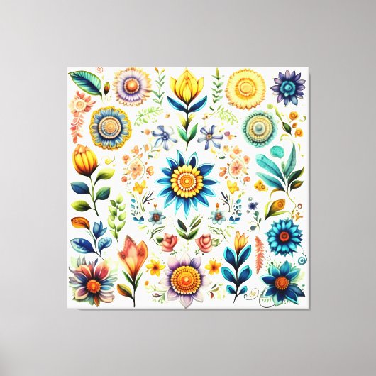 Blüten farbenfroher Wasserfarben-Blume Leinwanddruck (Vorderseite)