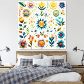 Blüten farbenfroher Wasserfarben-Blume Leinwanddruck (Insitu (Schlafzimmer))