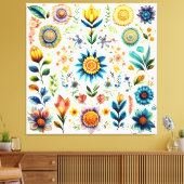 Blüten farbenfroher Wasserfarben-Blume Leinwanddruck (Insitu (Wohnzimmer))