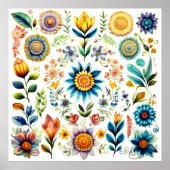 Blüten farbenfroher Wasserfarben-Blume Poster (Vorne)