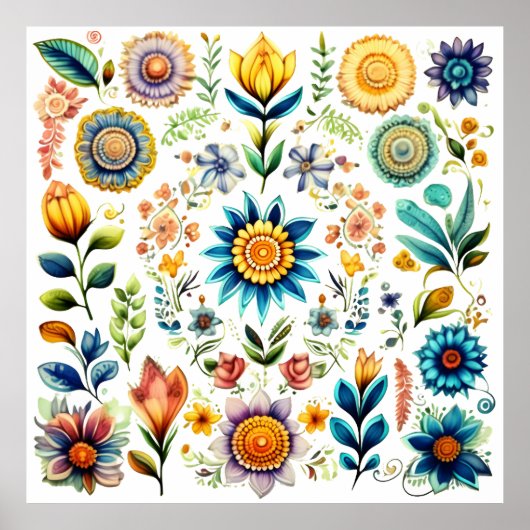 Blüten farbenfroher Wasserfarben-Blume Poster (Vorne)