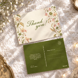 Blüten Grün & Rosa Blumenrebe Hochzeit Danke Postkarte