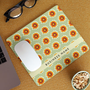 Blüten Grün Senfgelb Kleine Retro-Blume Mousepad