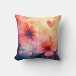 Blüten & Herzen - Romantisches Wasserfarbenkissen Kissen