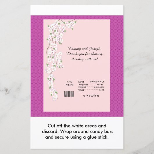 Blüten Hochzeit Candy Bar Wrapper (Vorderseite)