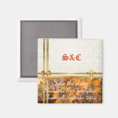 Blüten im Herbst und Gold auf Damast Save the Date Magnet (Vorderseite/Rückseite)