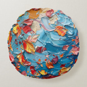 Blüten in Bewegung – Expressive abstrakte Floral Rundes Kissen