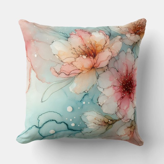 Blüten in Bloom: Ein Abstraktes Alkoholtink-Design Kissen (Vorderseite)