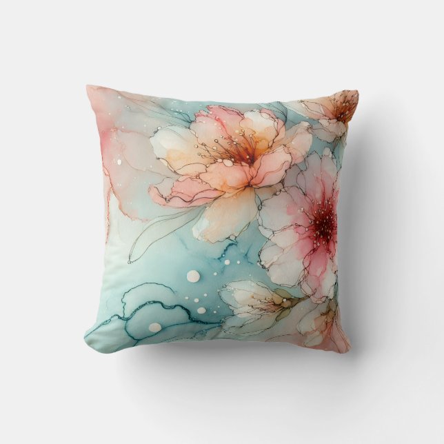 Blüten in Bloom: Ein Abstraktes Alkoholtink-Design Kissen (Vorderseite)