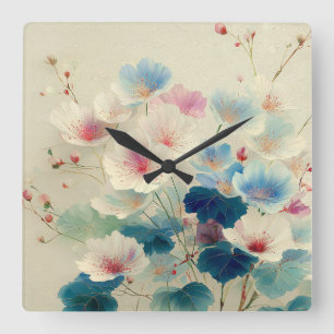 Blüten in Blüte – Sanfte Pastell-Botanikkunst #1 Quadratische Wanduhr
