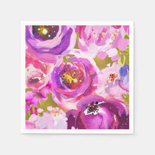 Blüten in Rosa Lila Gold Moderne Trendige Florale Serviette