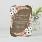 Blüten in weißen Pampas Gras Flora Rustische Hochz Einladung (Stehend Vorderseite)