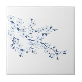 Blüten-Kirschblüten Blau Weiß Fliese