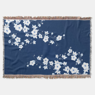 Blüten-Kirschblüten Navy Weiß Klassisch Decke
