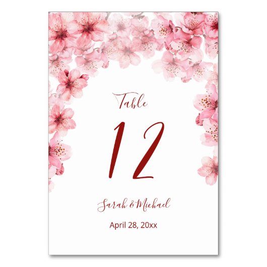 Blüten-Kirschblüten Rosa Weiße Hochzeit Tischnummer (Vorderseite)