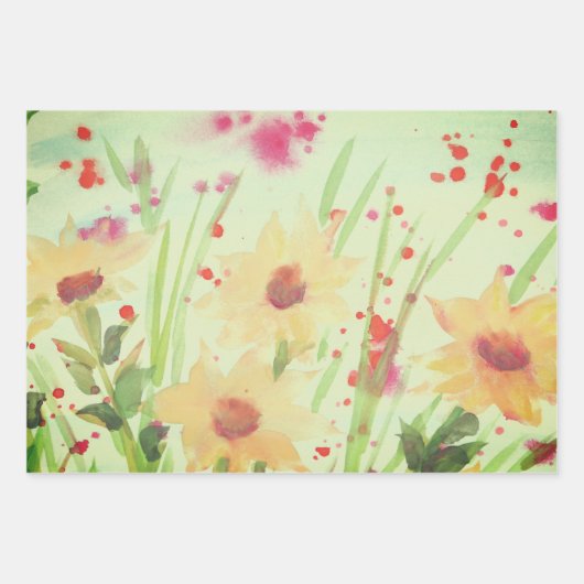 Blüten mit Grün und Creme Geschenkpapier Set (Vorderseite 2)