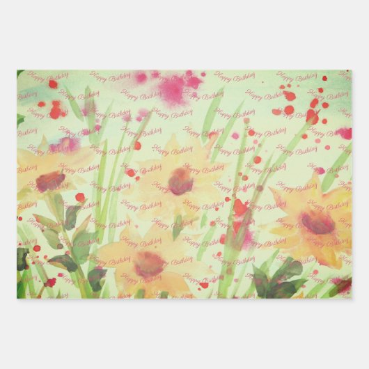 Blüten mit Grün und Creme Geschenkpapier Set (Vorderseite)