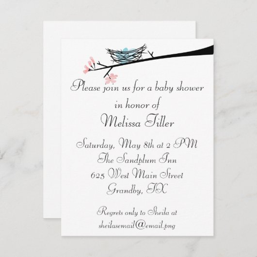 Blüten-Niederlassung und Nest-Babyparty-Einladung Einladung (Vorne/Hinten)