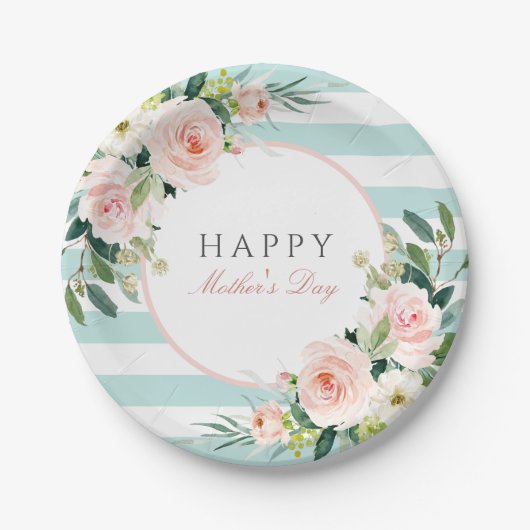 Blüten Rose Bläschen und Streifen Muttertag Pappteller (Vorderseite)