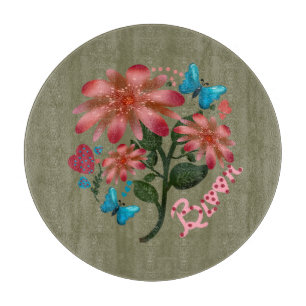 Blüten-Schmetterling-Liebes-Design   Handgezeichne Schneidebrett