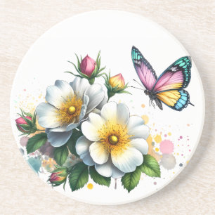Blüten & Schmetterlinge Sandstein Untersetzer