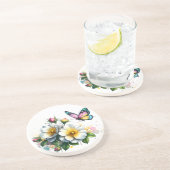 Blüten & Schmetterlinge Sandstein Untersetzer (Seite)
