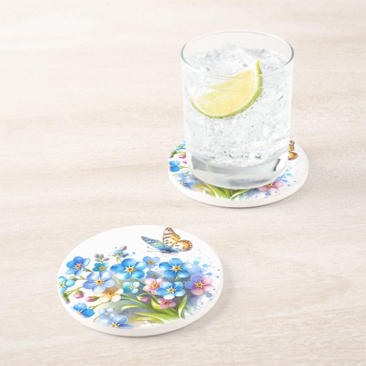 Blüten & Schmetterlinge Sandstein Untersetzer (Seite)