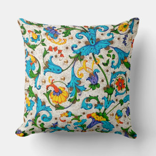 BLÜTEN, SCHWÜNGEN, FLORENTINISCHE RENAISSANCE BLAU KISSEN