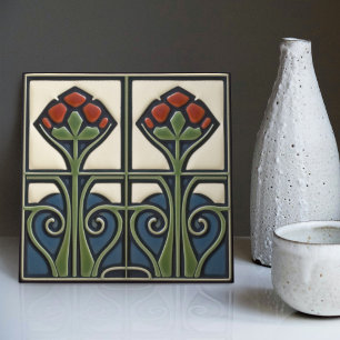 Blüten-Symmetrie im Stil der Arts Crafts Movement Fliese