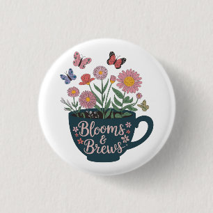 Blüten- und Braudesign - Whimsical Floral Graphic Button