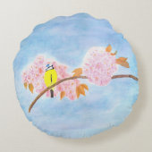 Blüten und Gartenvögel Rundes Kissen (Rückseite)