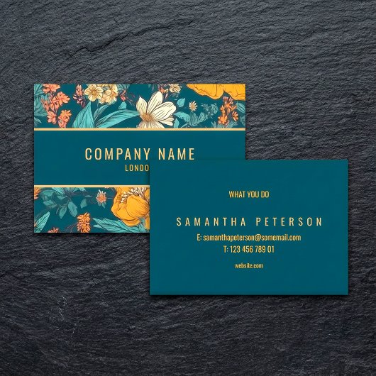 Blüten und gelbe Blumen, Goldgrenze Visitenkarte