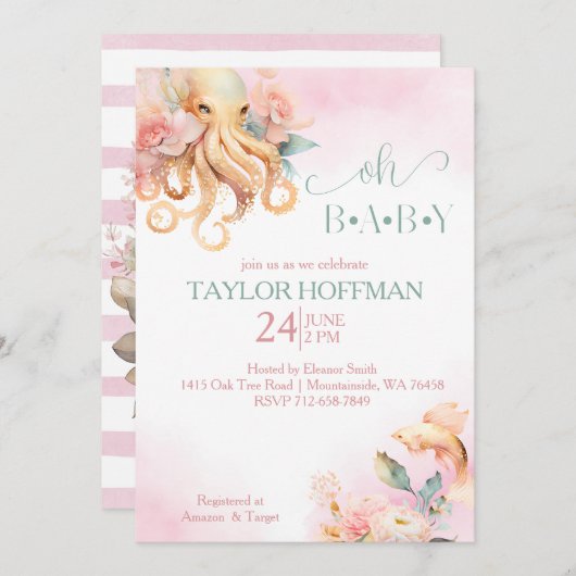 Blüten und goldenes Blumengestein unter dem Seyche Einladung (Vorne/Hinten)