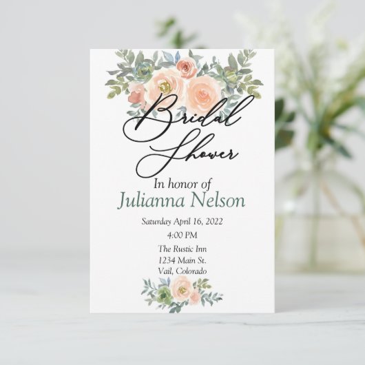 Blüten und grüne Aquarellfarben - Einladung (Stehend Vorderseite)