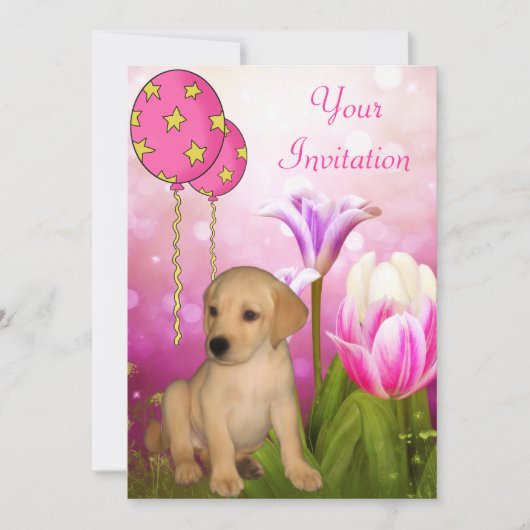 Blüten und Labrador Puppy-Ereignis Einladung (Vorderseite)